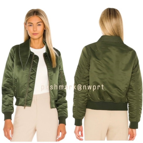 BALENCIAGA 🍊 Flight Jacket Scarf Neck Satin Bomber Olive Green 34 XS 0 2 - Picture 2 of 15